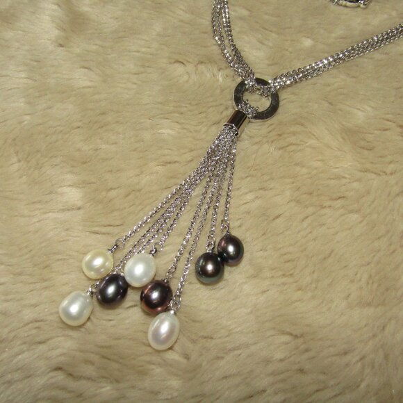 Tahitian Pearl, South Sea Pearl and Sterling Silver Tassel Necklace - Picture 1 of 6